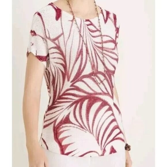 Chico’s Tropical Leaf Print Bateau Neck Sweater Top Size 2 Large - Picture 1 of 6